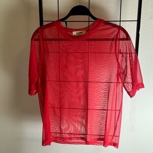Porridge Clothing Red Sheer Mesh Short Sleeve Club Top Size L
